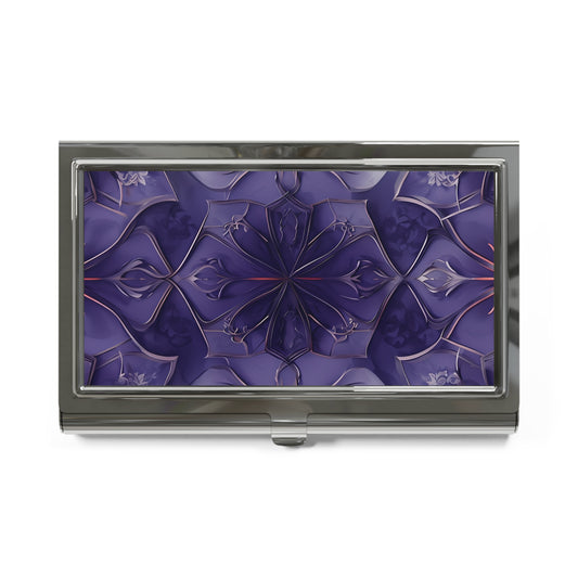 Violet Nebula purple cosmic floral pattern business card holder closed top view