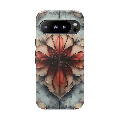 Ember Bloom - Kaleidoscope Collection Artistic Floral - Google Pixel Tough Phone Case - Fiery Symmetrical Design