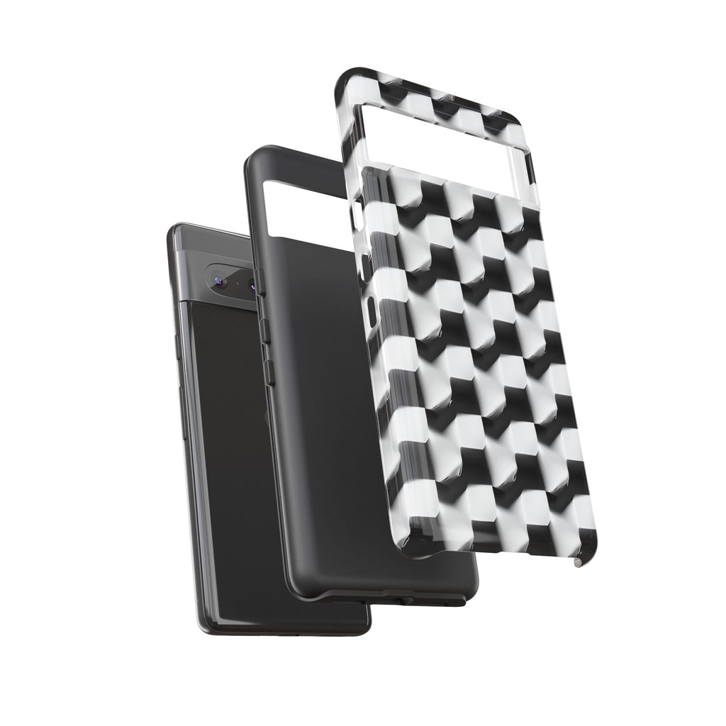Monochrome Grid Tough Case for Google Pixel 7 - Classic Checkerboard, Black & White, Minimalist Trend