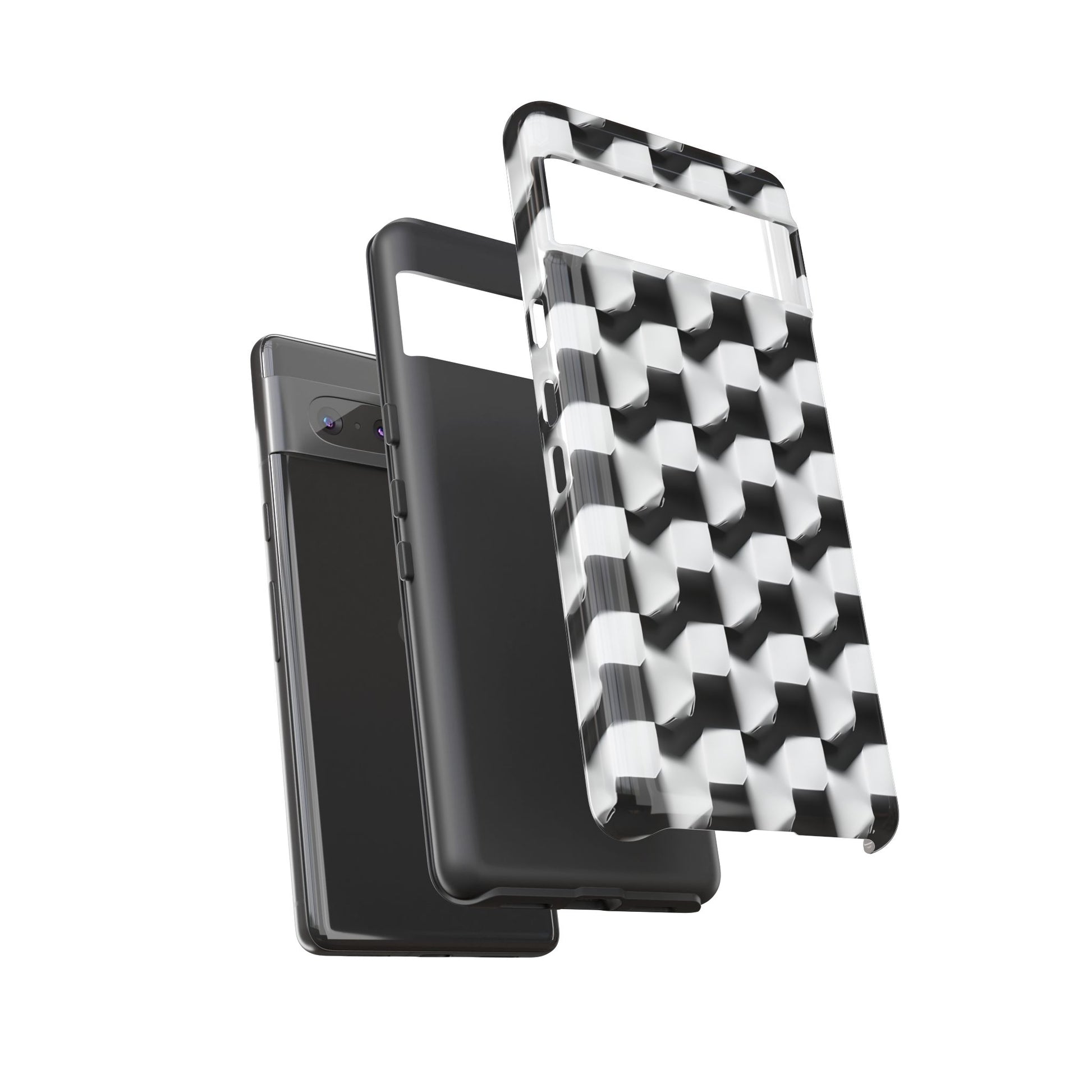 Monochrome Grid Tough Case for Google Pixel 7 - Classic Checkerboard, Black & White, Minimalist Trend