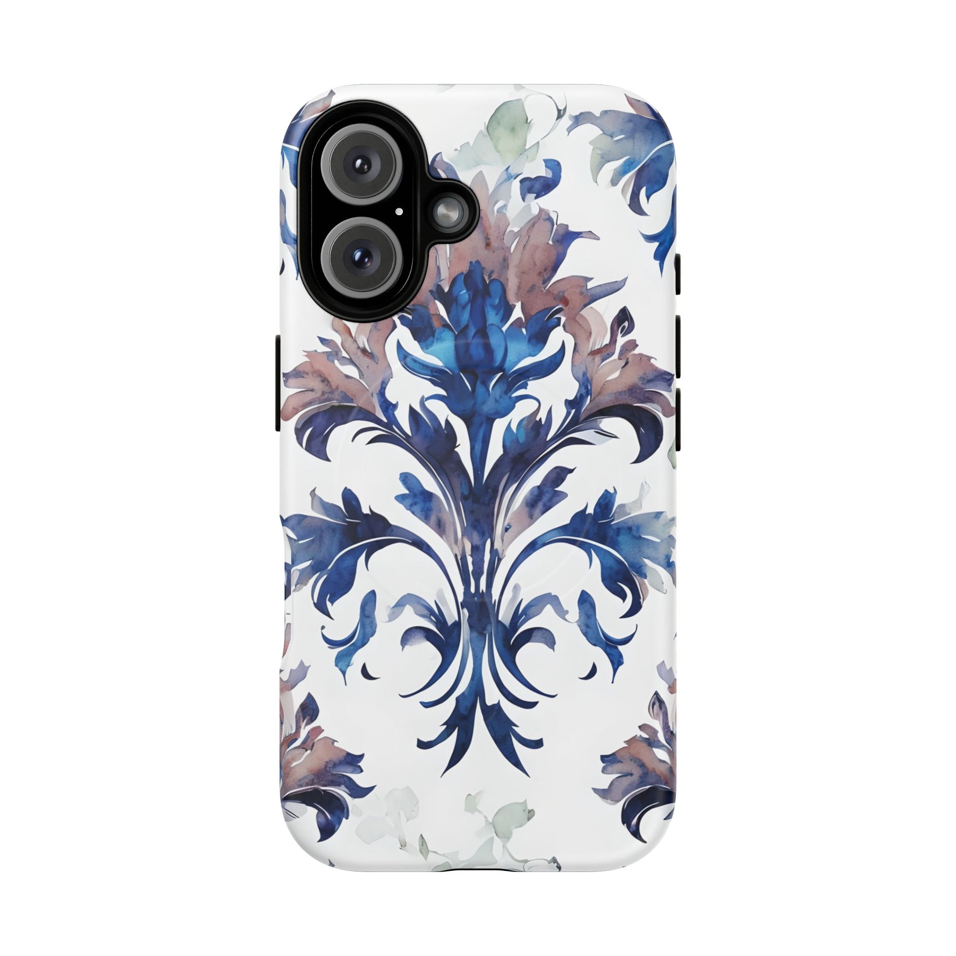 Delft Reverie - Elegant Blue & White iPhone 16 MagSafe Phone Case - Dutch Delftware-Inspired Floral Design