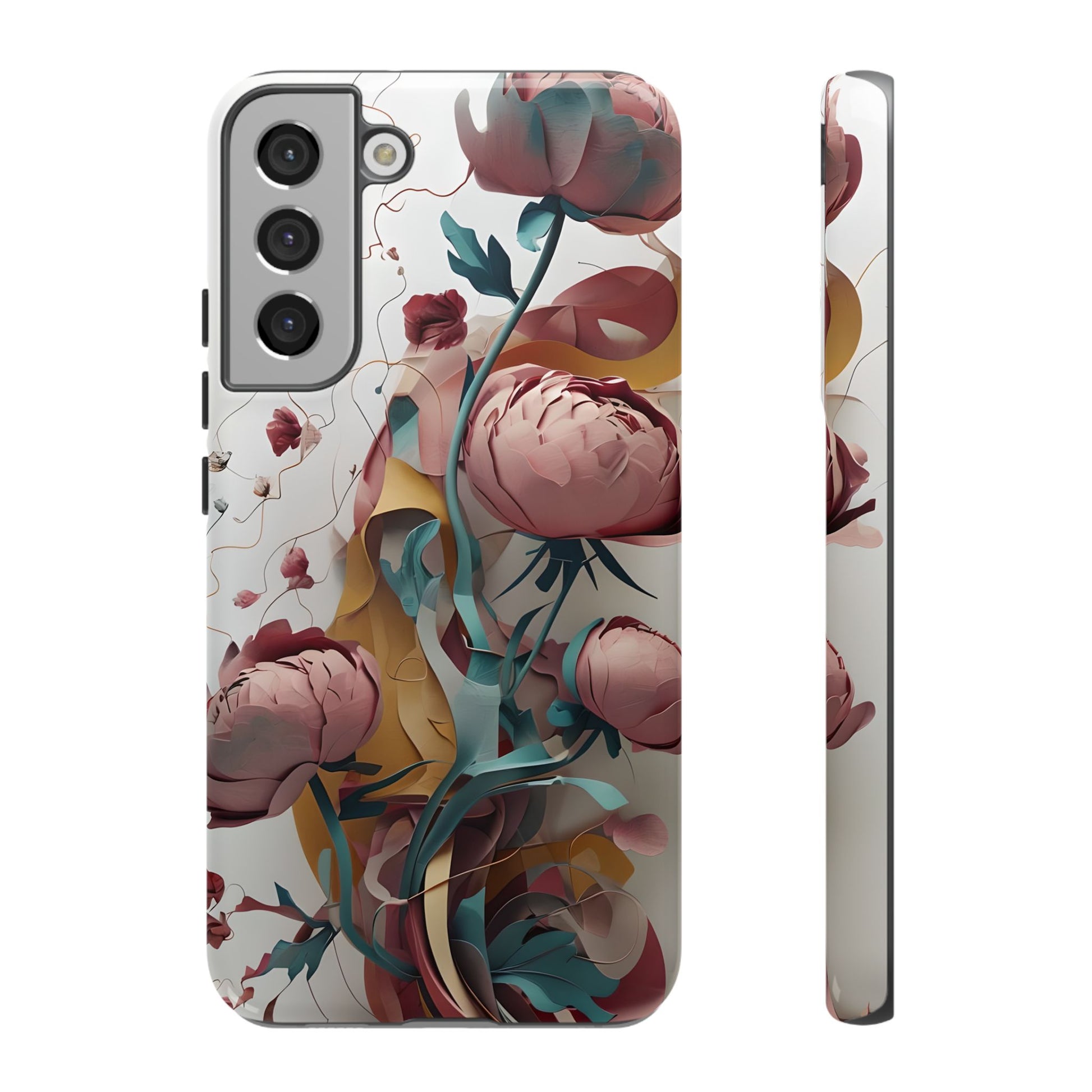 Blushing Peony Veil - Elegant Painterly Floral Samsung Galaxy S22 Plus Tough Phone Case - Soft Blush & Teal Peony Design