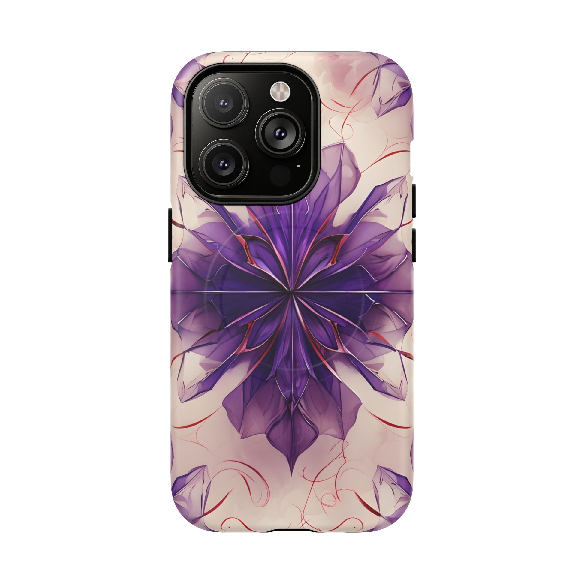Violet Reverie - Kaleidoscope Collection Artistic Floral Burst - iPhone 14 Pro MagSafe Phone Case - Bold Purple Symmetrical Design