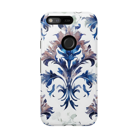 Delft Reverie - Elegant Blue & White Google Pixel Tough Phone Case - Dutch Delftware-Inspired Floral Design