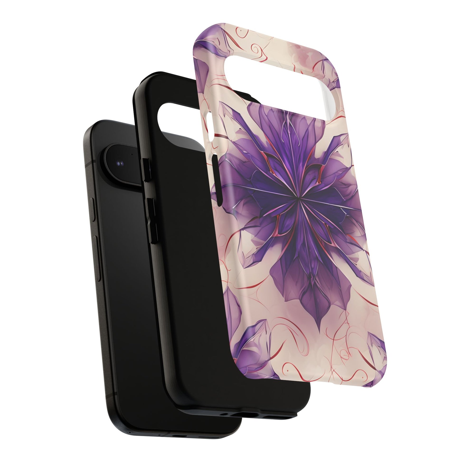 Violet Reverie - Kaleidoscope Collection Artistic Floral Burst - Google Pixel 9 Tough Phone Case - Bold Purple Symmetrical Design