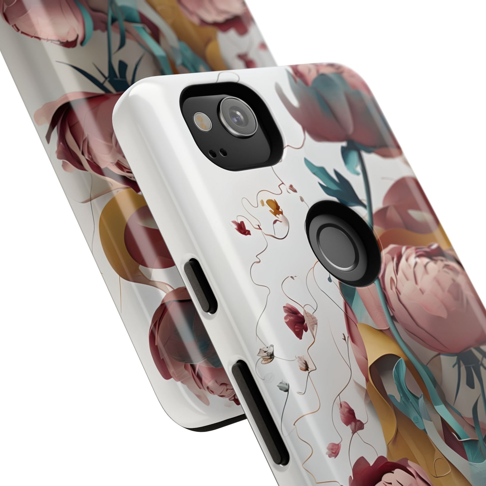Blushing Peony Veil - Elegant Painterly Floral Google Pixel 2 Tough Phone Case - Soft Blush & Teal Peony Design