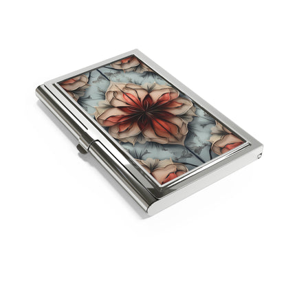 Ember Bloom red floral geometric design business card holder closed angled view
