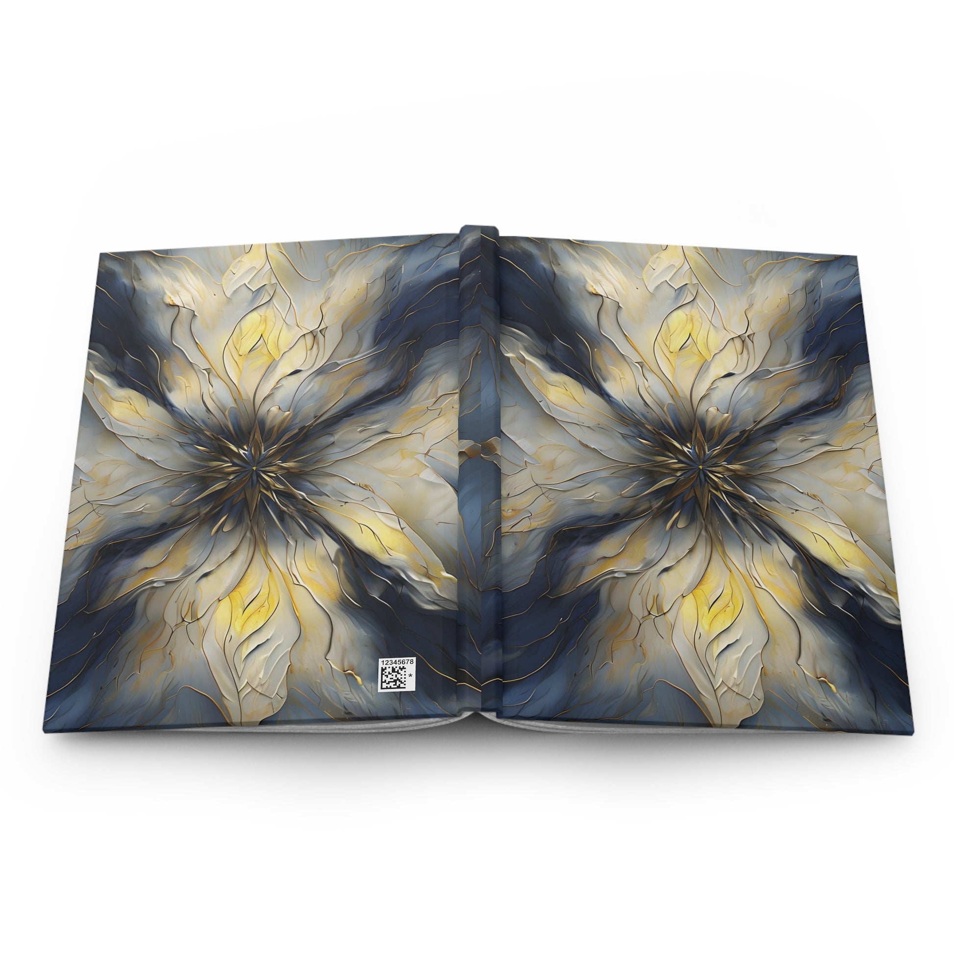 Open Luminous Petal journal showing full artwork across inside cover