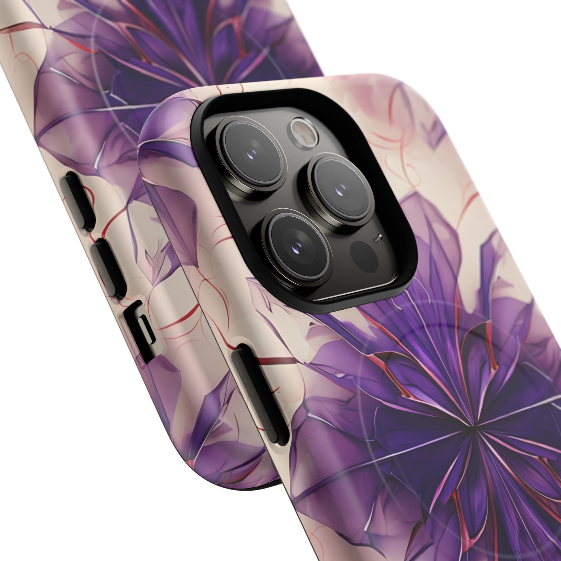 Violet Reverie - Kaleidoscope Collection Artistic Floral Burst - iPhone 14 Pro MagSafe Phone Case - Bold Purple Symmetrical Design