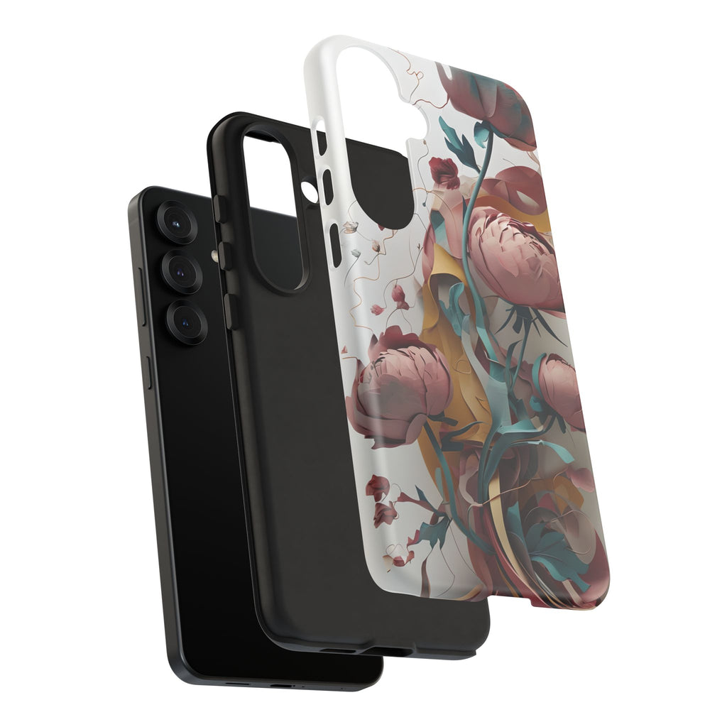 Blushing Peony Veil - Elegant Painterly Floral Samsung Galaxy S25 Plus Tough Phone Case - Soft Blush & Teal Peony Design