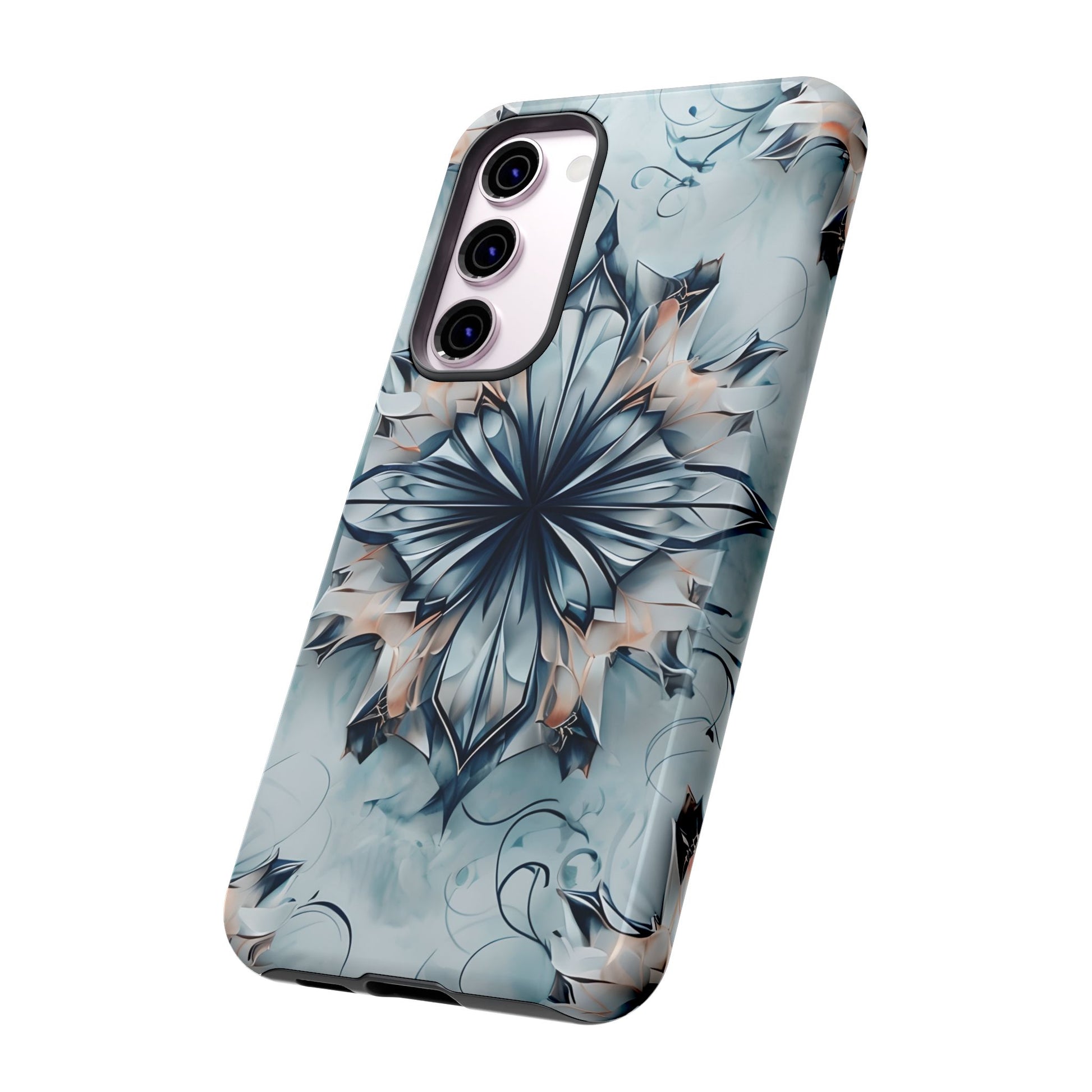 Indigo Mirage - Artistic Kaleidoscope Collection Artistic Floral - Samsung Galaxy S23 Plus Tough Phone Case - Bold Indigo Symmetrical Design