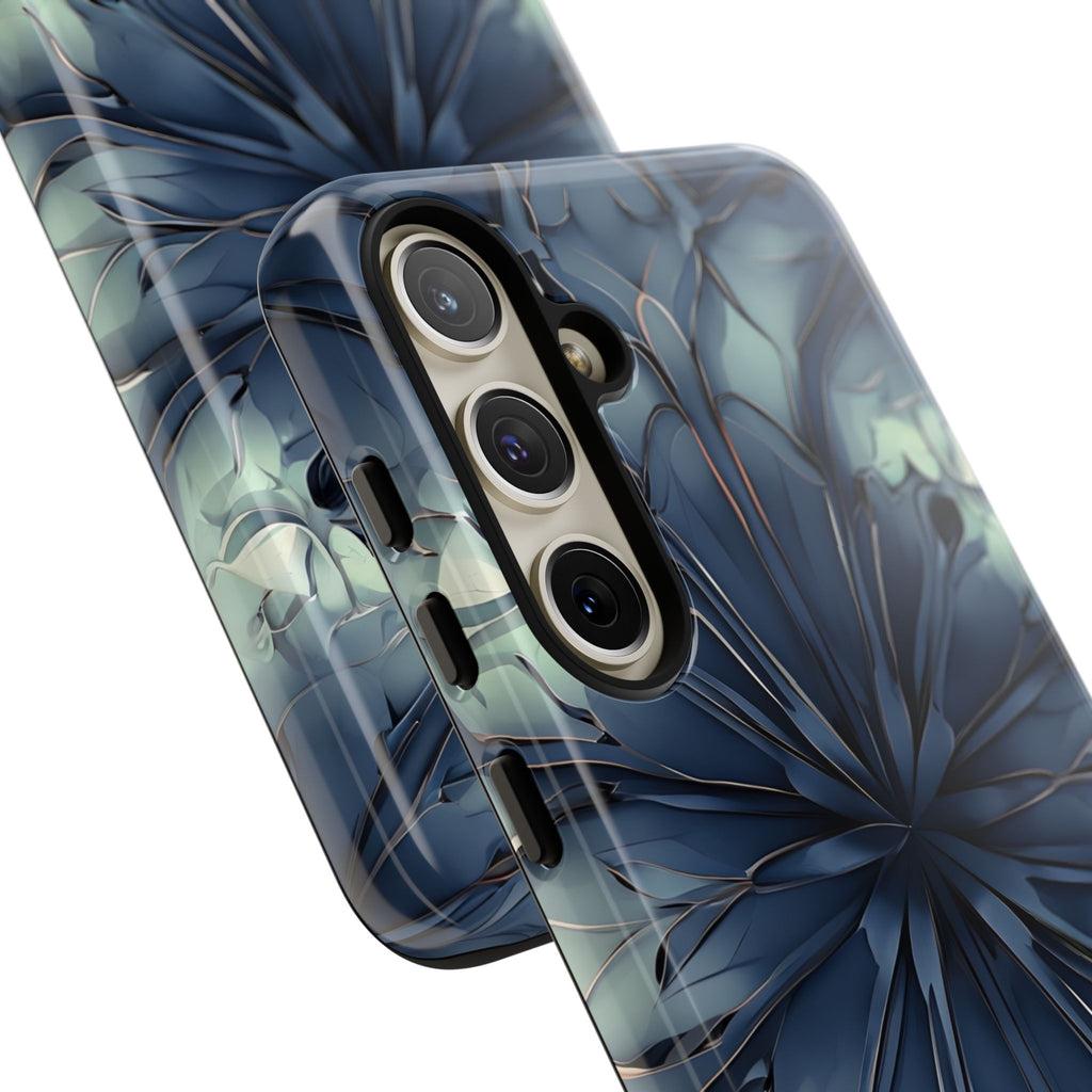 Indigo Mosaic - Artistic Kaleidoscope Collection Artistic Floral - Samsung Galaxy S24 Plus Tough Phone Case - Bold Blue Symmetrical Design