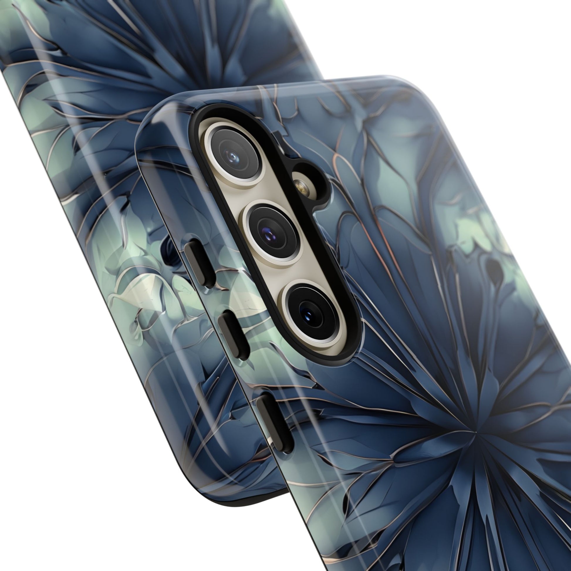 Indigo Mosaic - Artistic Kaleidoscope Collection Artistic Floral - Samsung Galaxy S24 Plus Tough Phone Case - Bold Blue Symmetrical Design