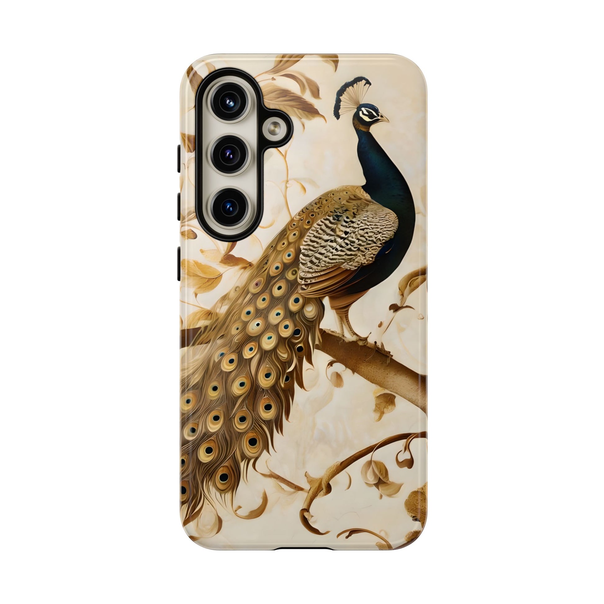 Golden Plumage - Luxe Peacock Art Samsung Galaxy S24 Phone Case - Elegant Gold & Cream Design