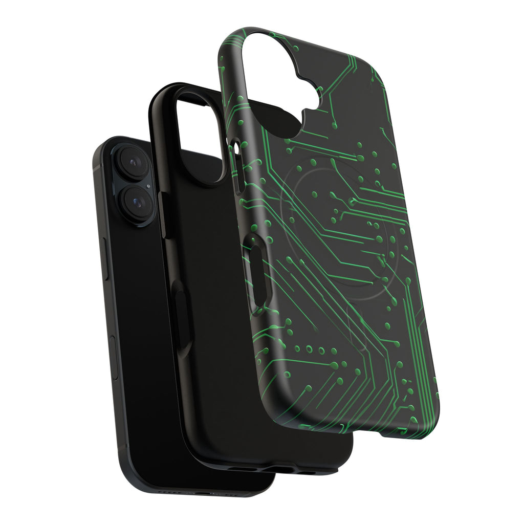 Green Circuit Grid iPhone 16 MagSafe Compatible case- Tech-Inspired Shockproof Cover