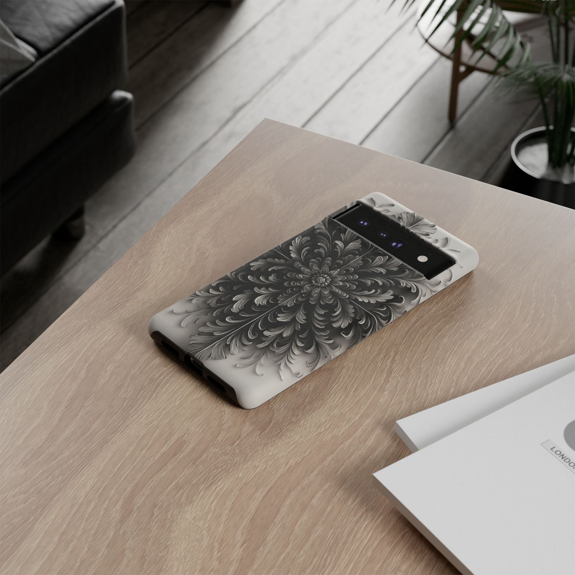 Obsidian Bloom - Elegant Black & White Google Pixel 6 Pro Tough Phone Case - Intricate Mandala Flower Design