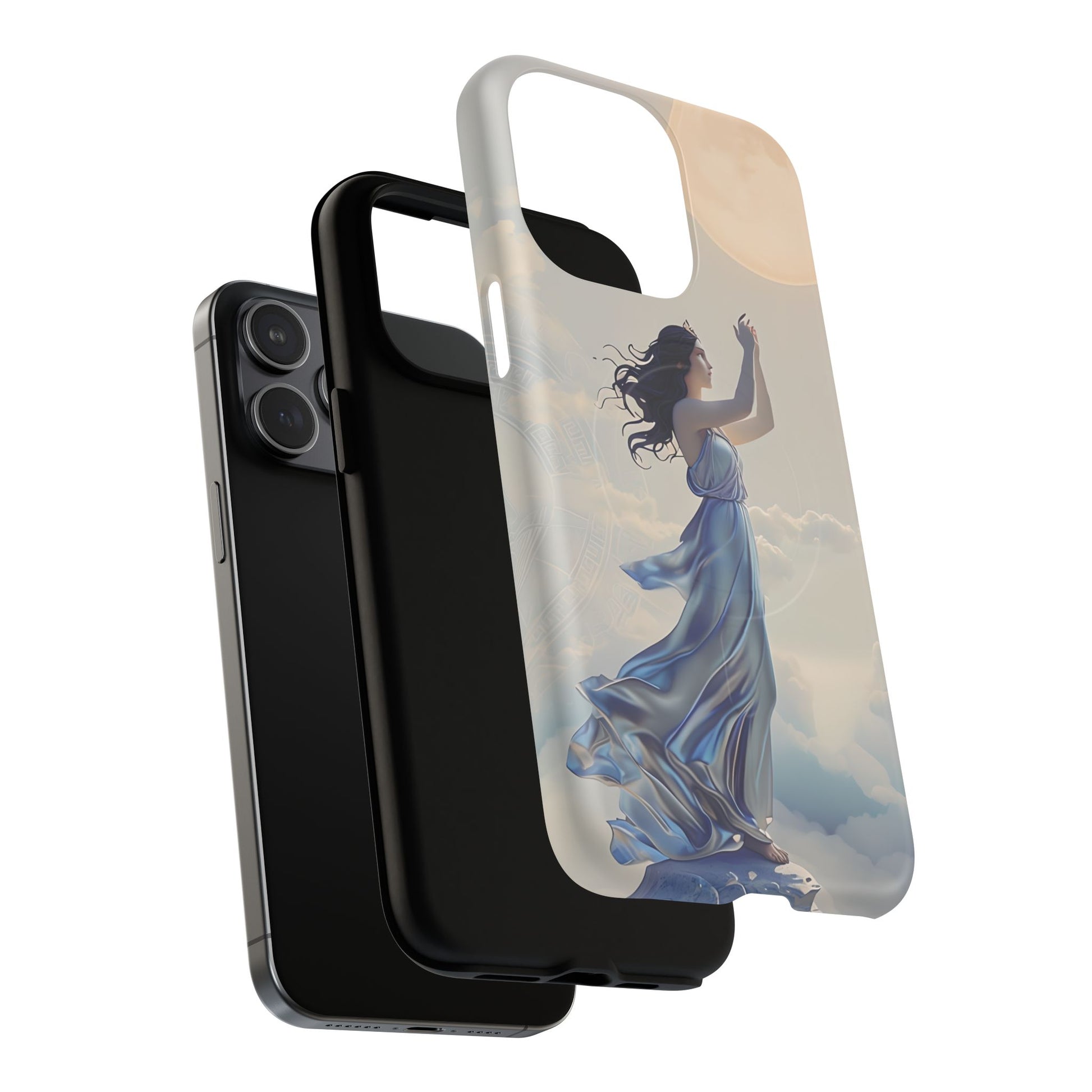 Moonlit Ascend - Ethereal Celestial Art iPhone 15 Pro Max MagSafe Phone Case -Dreamy Night Sky & Floating Woman Design