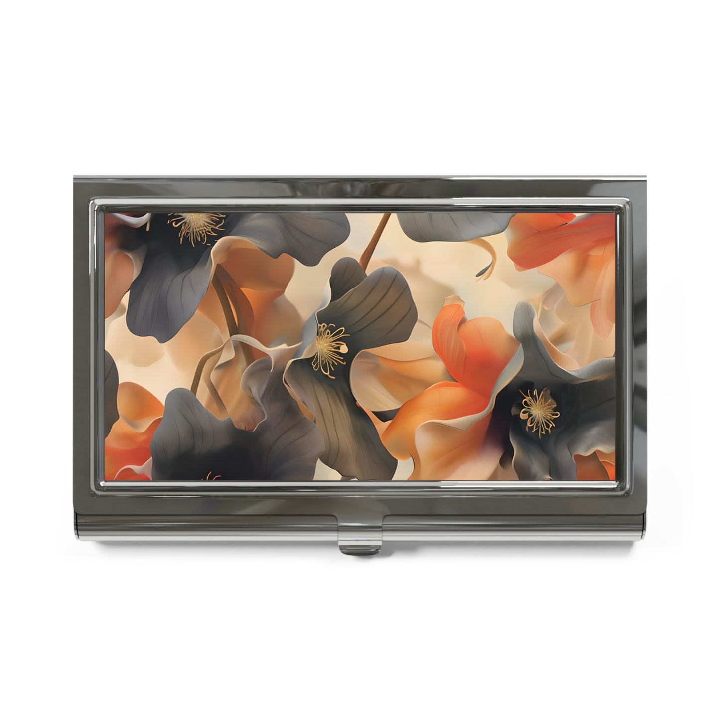 Autumn Ember Business Card Holder - Moody Burnt Orange & Charcoal Floral Design