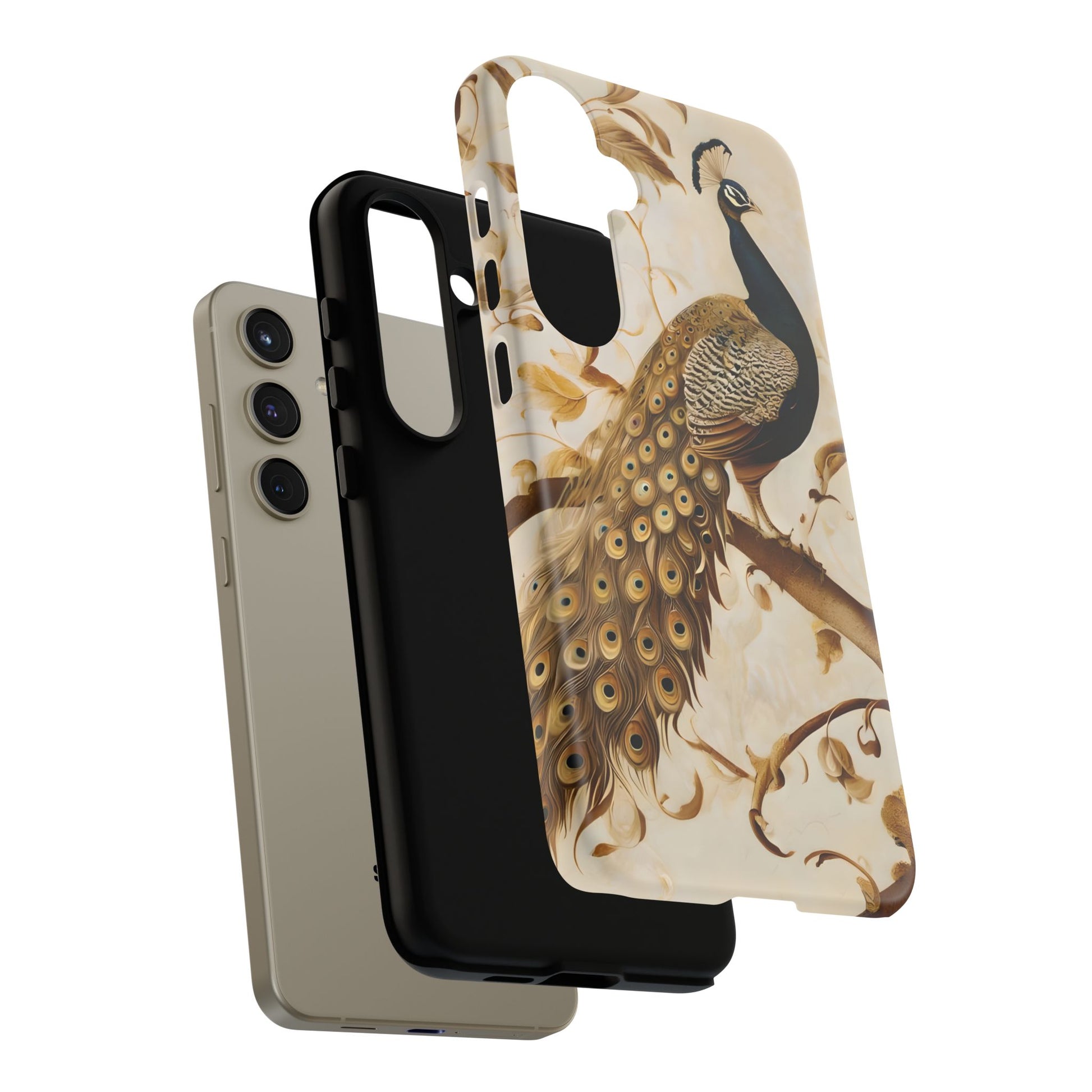 Golden Plumage - Luxe Peacock Art Samsung Galaxy S24 Plus Phone Case - Elegant Gold & Cream Design