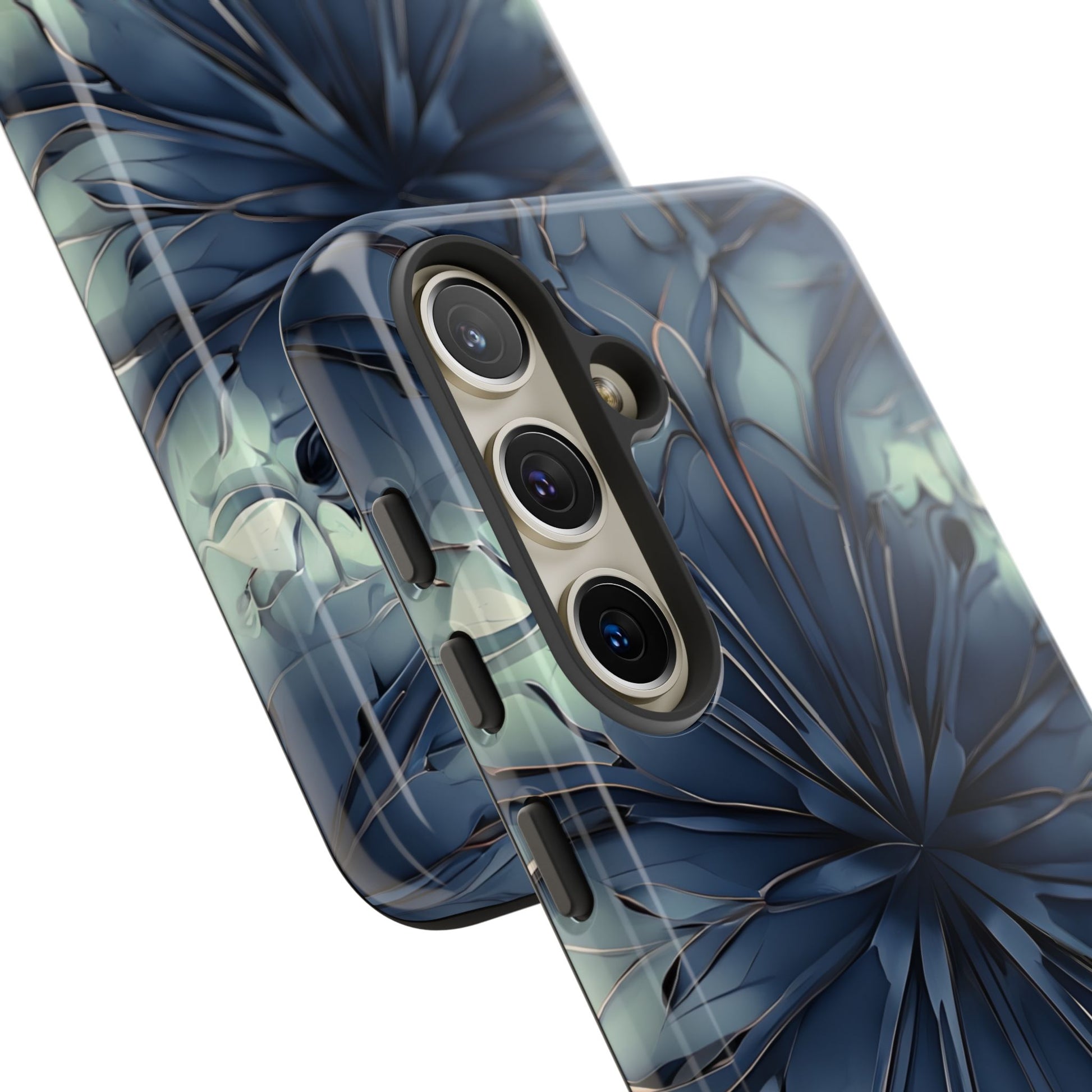 Indigo Mosaic - Artistic Kaleidoscope Collection Artistic Floral - Samsung Galaxy S24 Tough Phone Case - Bold Blue Symmetrical Design