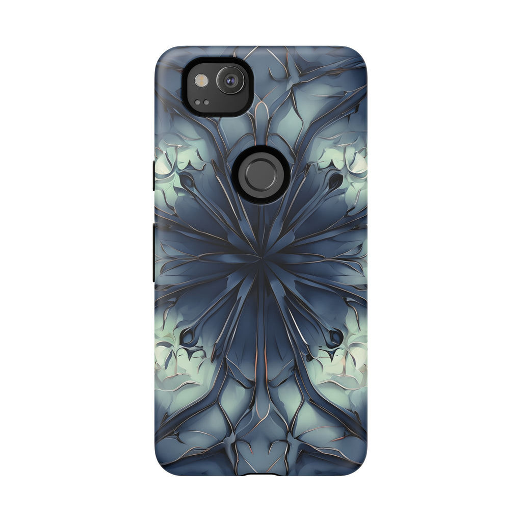 Indigo Mosaic - Artistic Kaleidoscope Collection Artistic Floral - Google Pixel 2 Tough Phone Case - Bold Blue Symmetrical Design