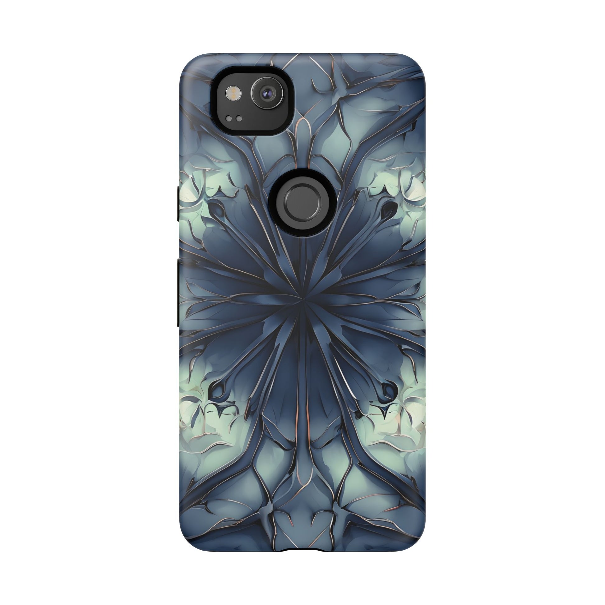 Indigo Mosaic - Artistic Kaleidoscope Collection Artistic Floral - Google Pixel 2 Tough Phone Case - Bold Blue Symmetrical Design