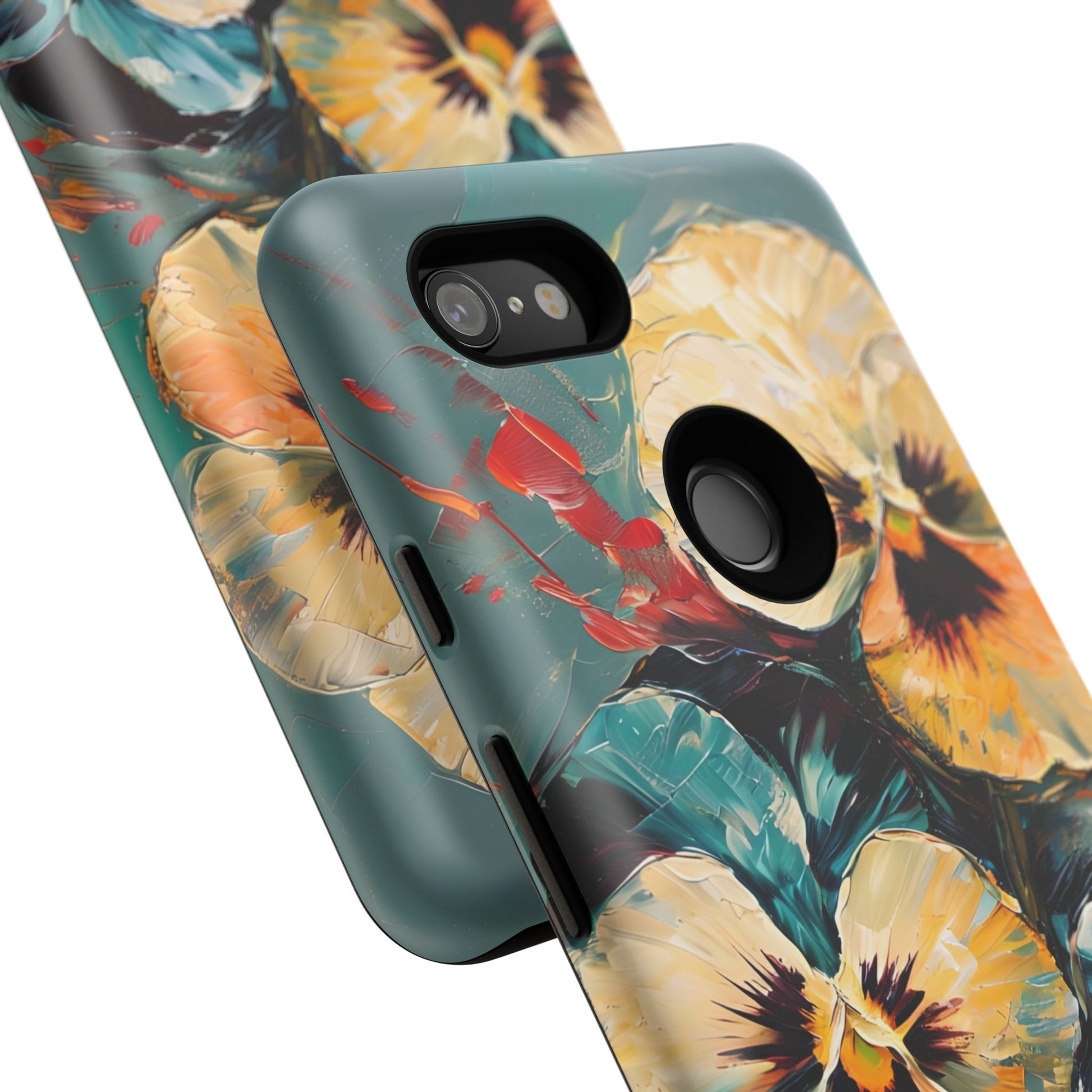 Golden Pansy Cascade Tough Case for Google Pixel 3XL - Floral Artistic Shockproof Cover, Elegant Protective Phone Case