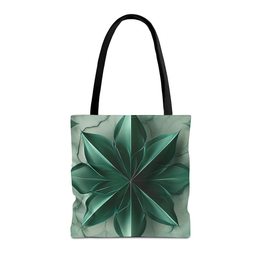 Emerald Bloom Tote Bag (16x16, 18x18), Dreamy Sculpted Motif in Soft Beige, Flat Printed Canvas Reusable Nature-Inspired Canvas Bag