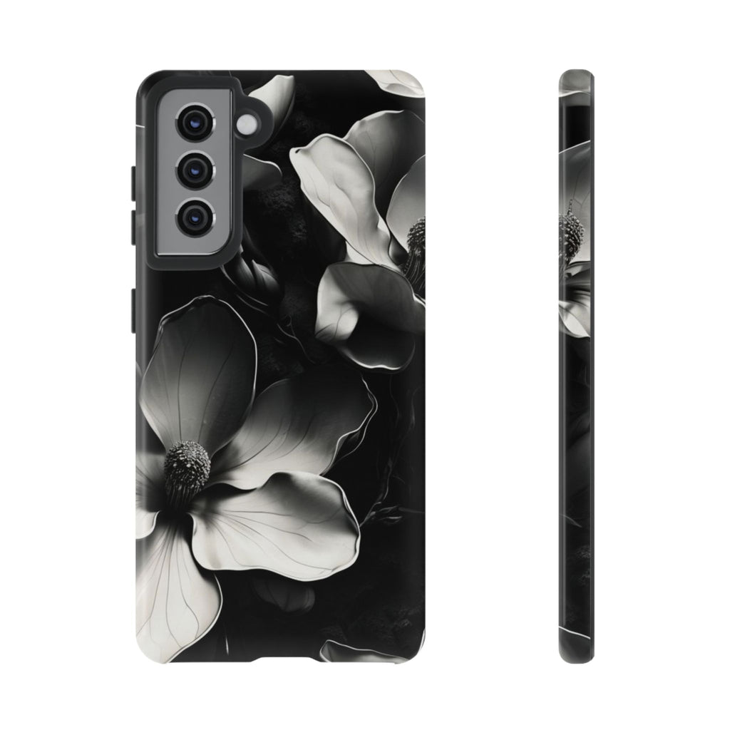 Monochrome Magnolia - Elegant Black & White Floral Samsung Galaxy S21 Tough Phone Case - Artistic Magnolia Design