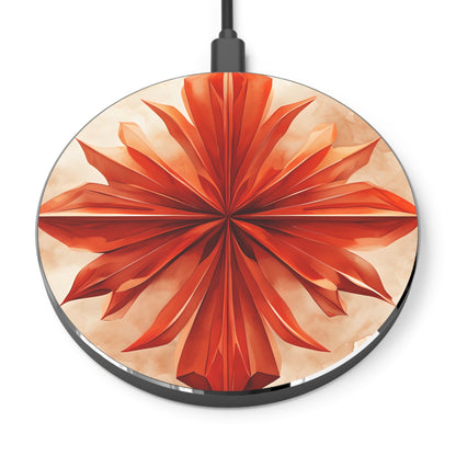 Sunset Fleur orange floral mandala decorative Qi wireless charger with sunset petal design