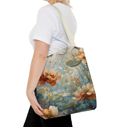 Waterlily Dreamscape Tote Bag (16x16 & 18x18)- Tranquil Art Print on Durable Polycanvas, Artistic Eco-Friendly Shopping Bag