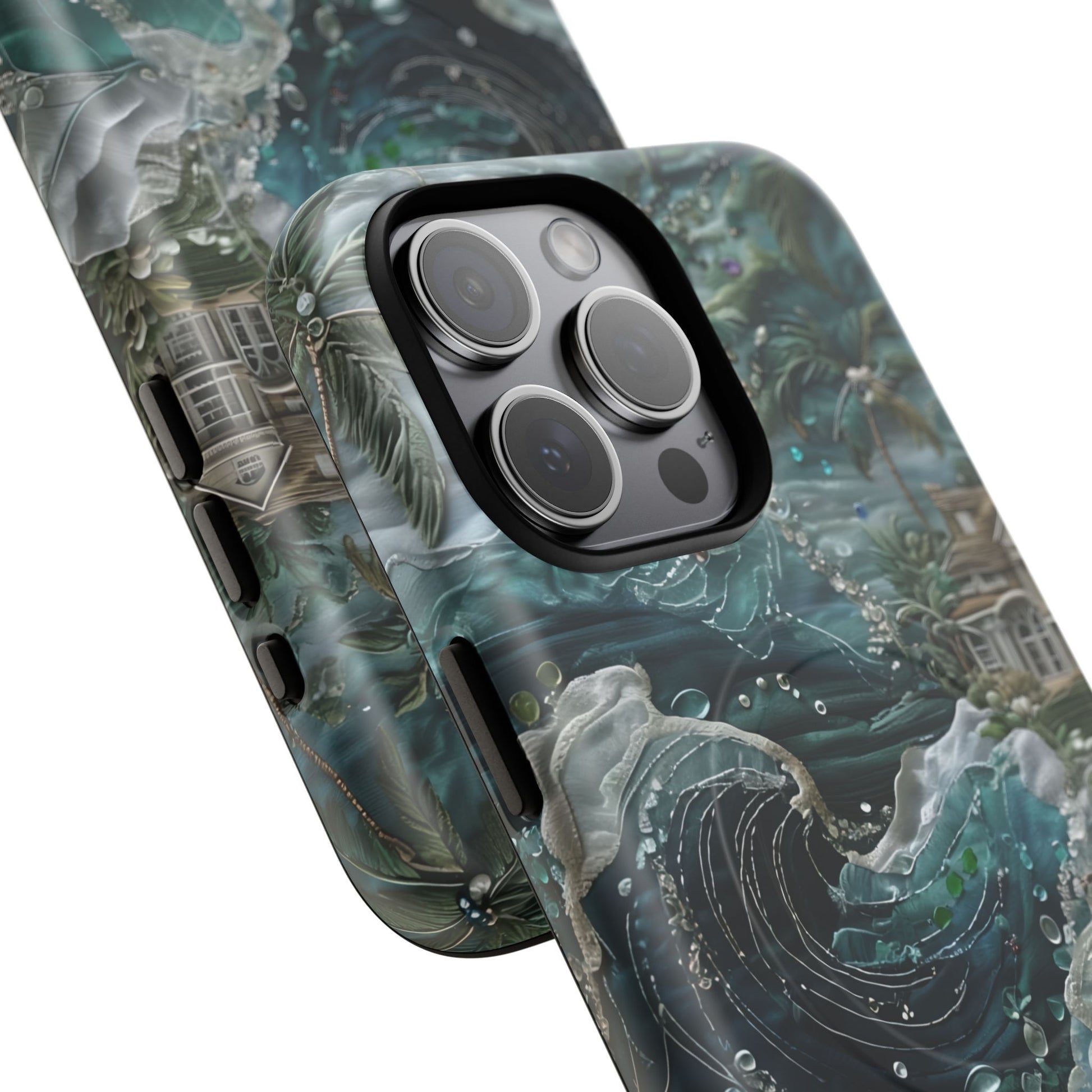Tropical Midnight Wave - Artistic Ocean iPhone 15 Pro Max MagSafe Phone Case - Dramatic Blue Wave Design