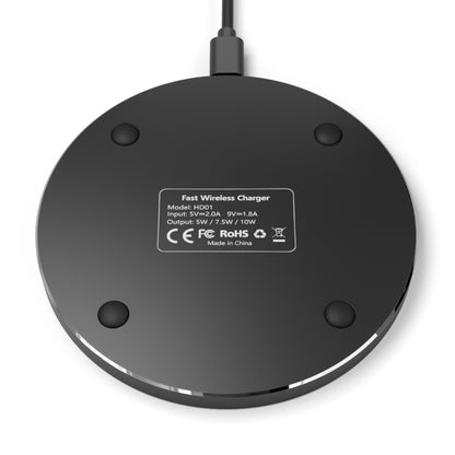 Back view of Golden Pansy Cascade Qi wireless charger showing charging base and cable connection