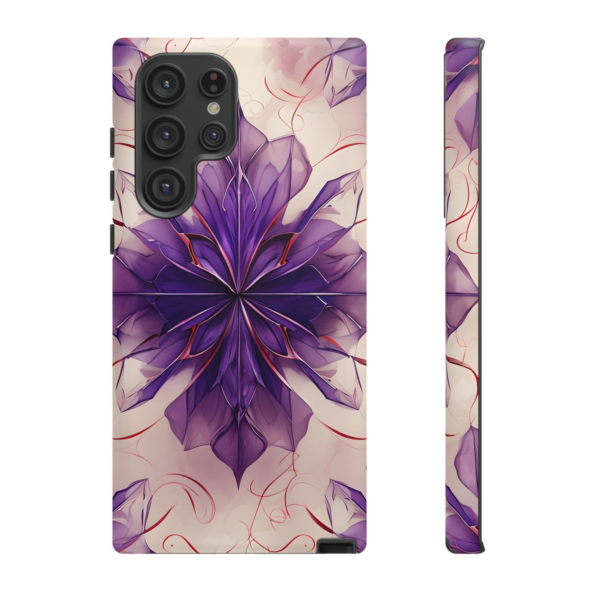 Violet Reverie - Kaleidoscope Collection Artistic Floral Burst - Samsung Galaxy S22 Ultra Tough Phone Case - Bold Purple Symmetrical Design