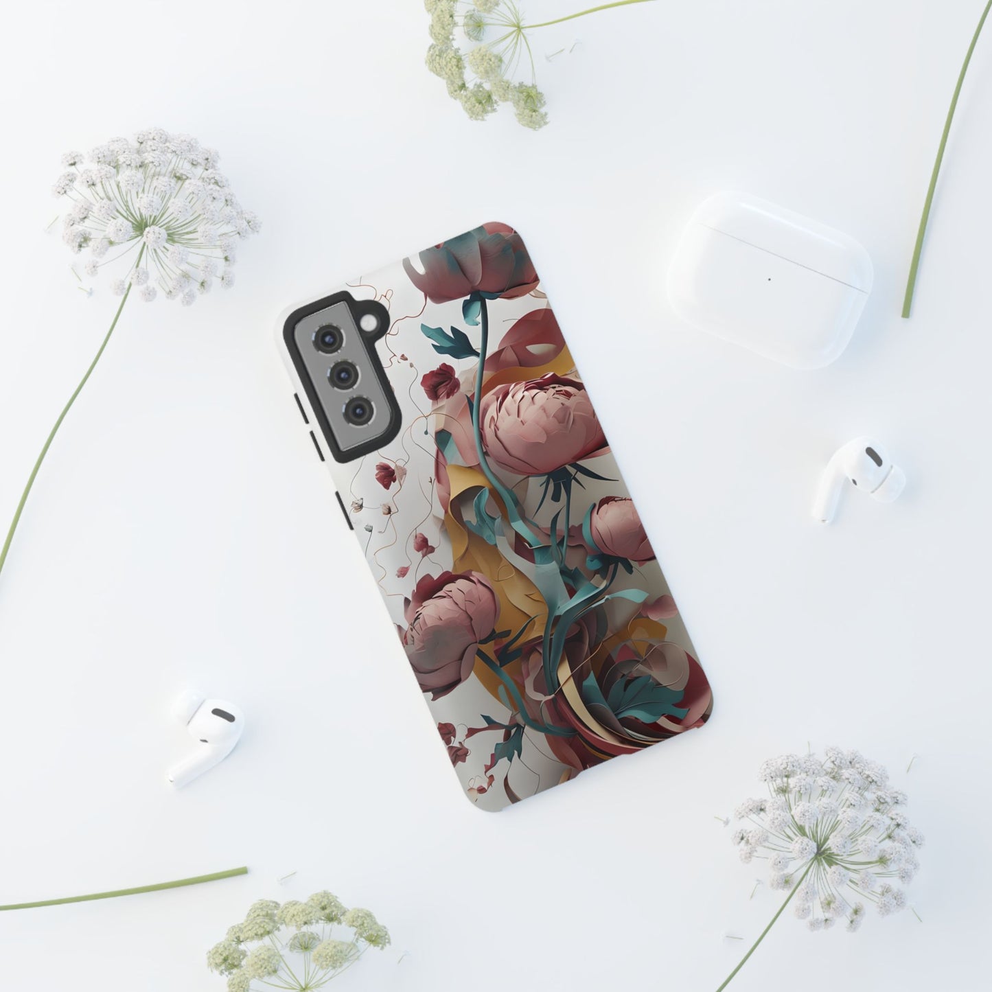 Blushing Peony Veil - Elegant Painterly Floral Samsung Galaxy Tough Phone Case - Soft Blush & Teal Peony Design