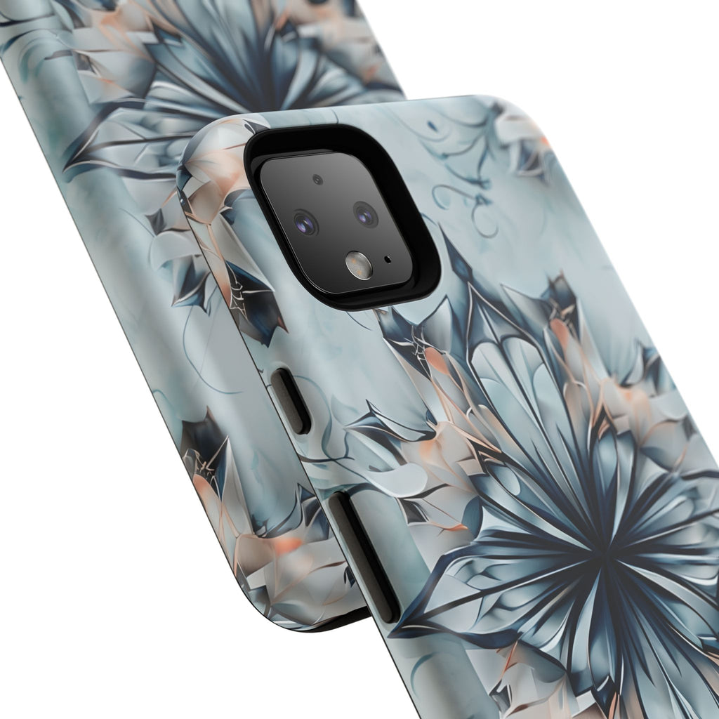 Indigo Mirage - Artistic Kaleidoscope Collection Artistic Floral - Google Pixel 4XL Tough Phone Case - Bold Indigo Symmetrical Design