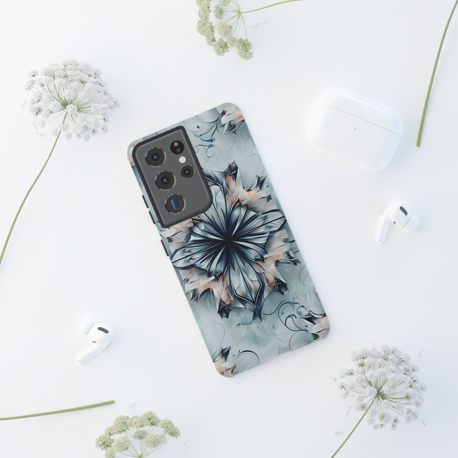 Indigo Mirage - Artistic Kaleidoscope Collection Artistic Floral - Samsung Galaxy S21 Ultra Tough Phone Case - Bold Indigo Symmetrical Design