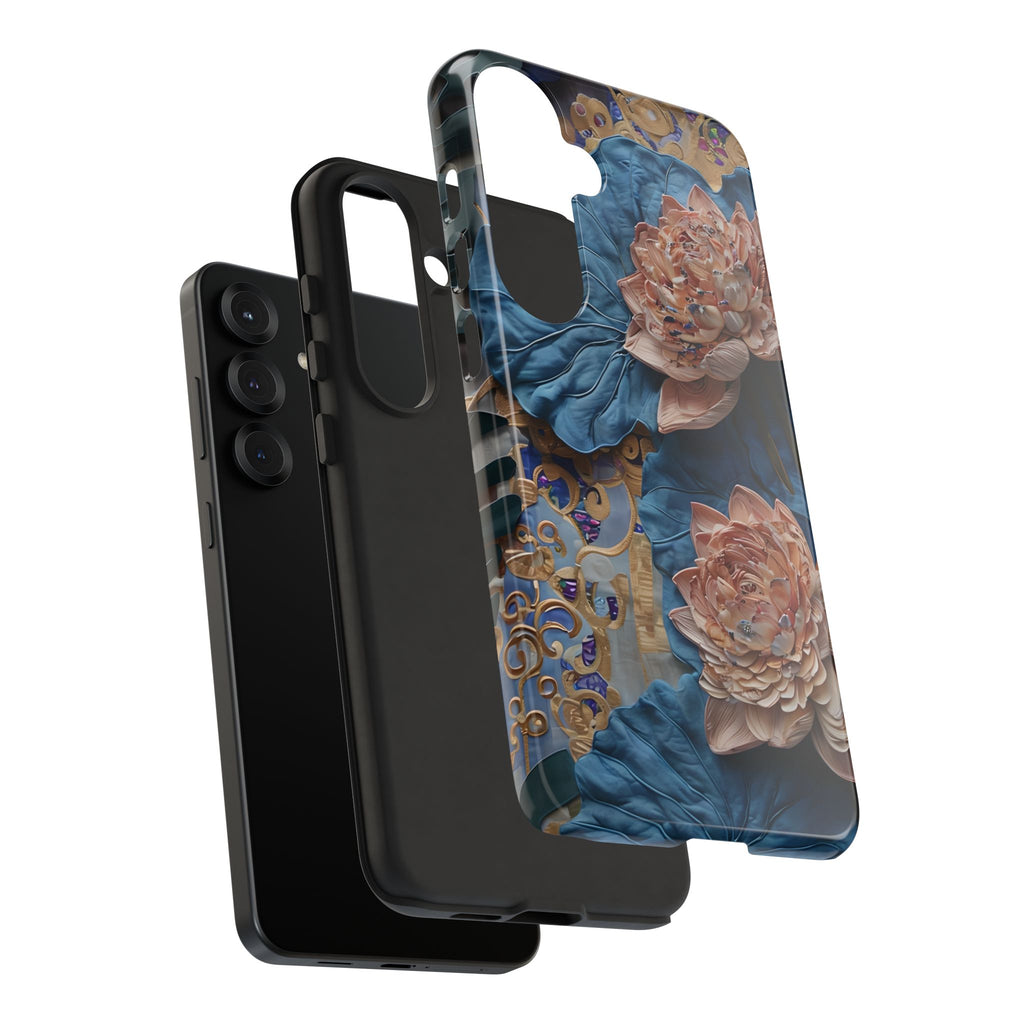 Peony Midnight Tapestry - Samsung Galaxy S25 Plus - Elegant Blue & Blush Artful Phone Cover