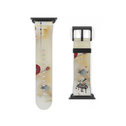 Keys of Imagination Small Grand Piano Apple Watch band strap with piano-themed artwork and black clasp