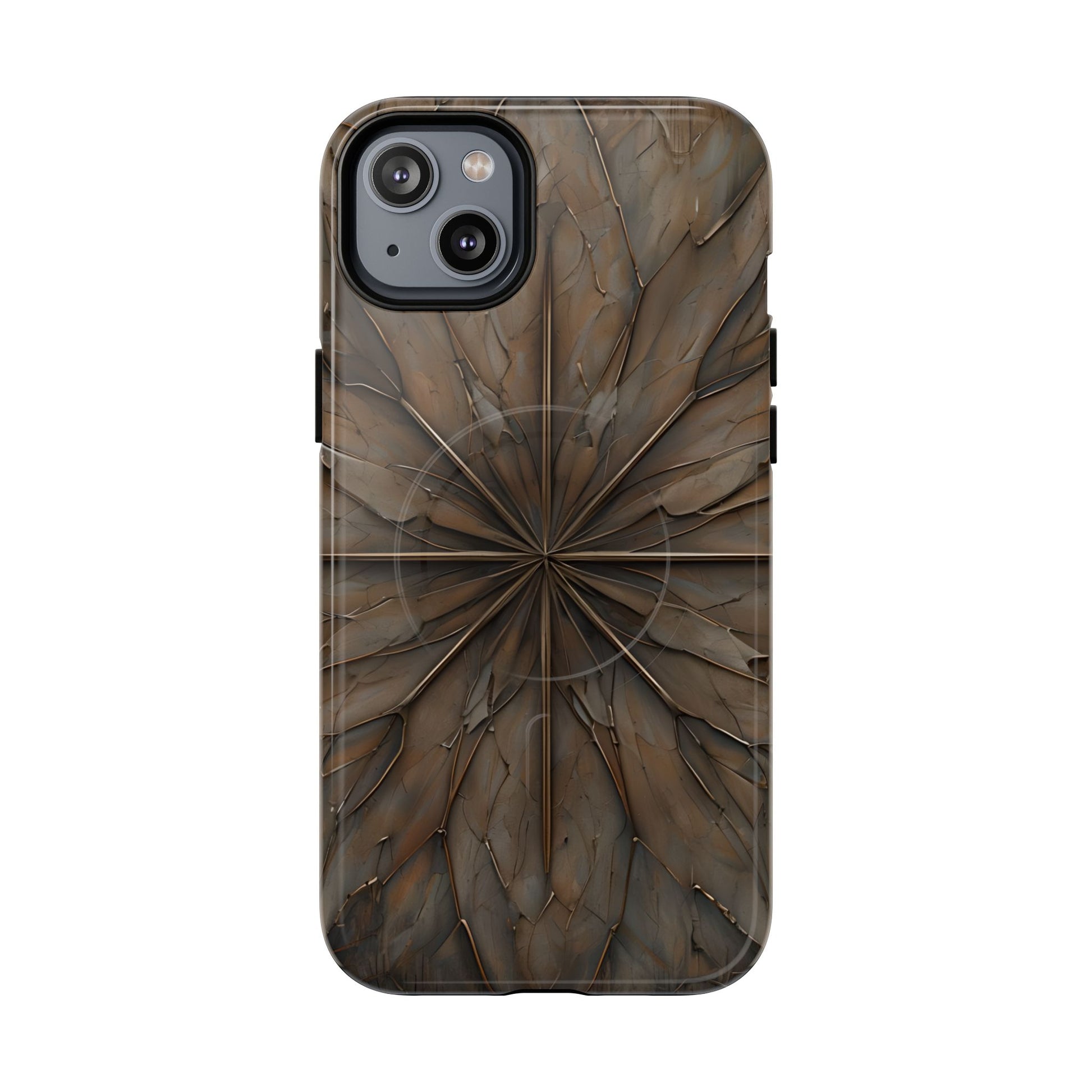 Earthstone Mandala - Kaleidoscope Collection Artistic Taupe Burst - iPhone 14 Plus MagSafe Phone Case