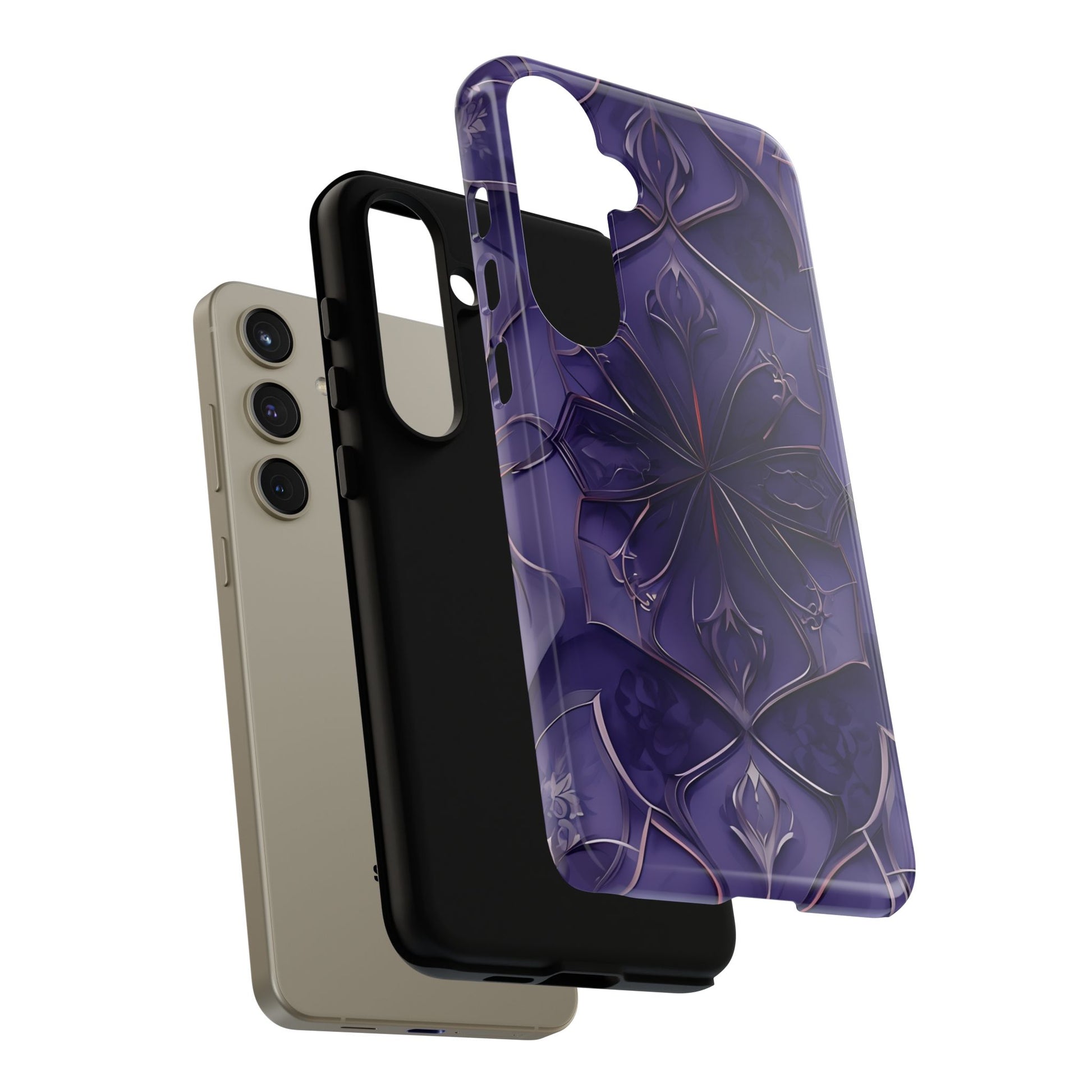 Violet Nebula - Kaleidoscope Collection Artistic Floral Burst - Samsung Galaxy S24 Plus Tough Phone Case - Bold Purple Symmetrical Design