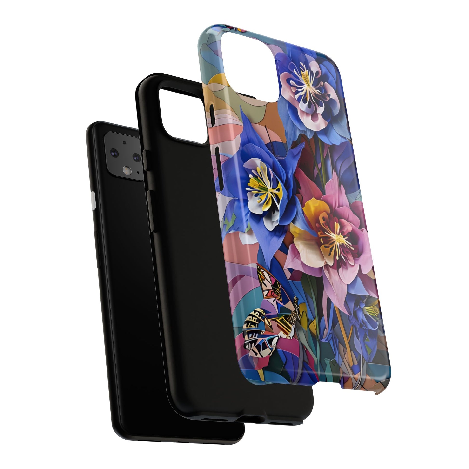 Blue Columbine Carnivale - Artistic Floral & Butterfly Google Pixel 4XL Tough Phone Case - Vibrant Botanical Design