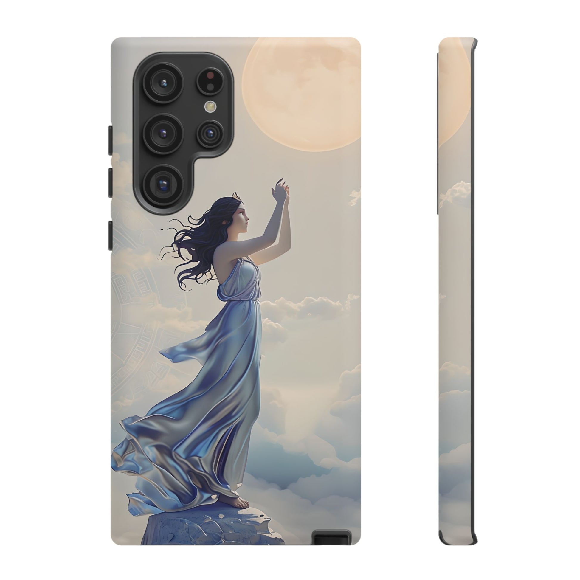 Moonlit Ascend - Ethereal Celestial Art Samsung Galaxy S22 Ultra Tough Phone Case - Dreamy Night Sky & Floating Woman Design
