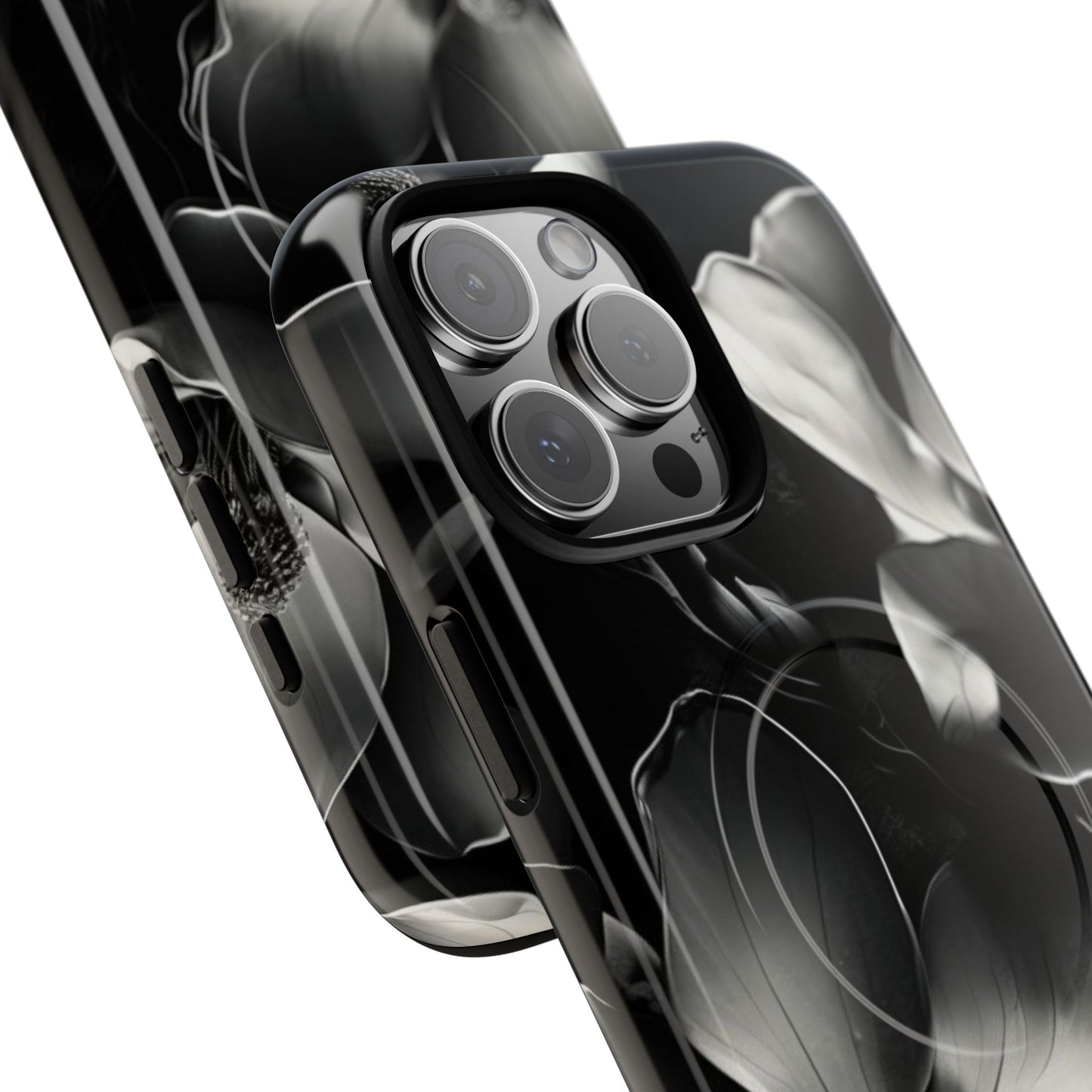 Monochrome Magnolia - Elegant Black & White Floral iPhone MagSafe Phone Case - Artistic Magnolia Design