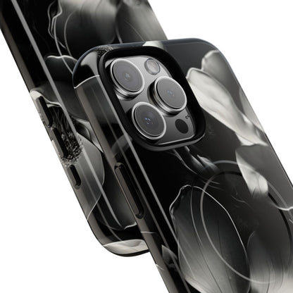 Monochrome Magnolia - Elegant Black & White Floral iPhone MagSafe Phone Case - Artistic Magnolia Design