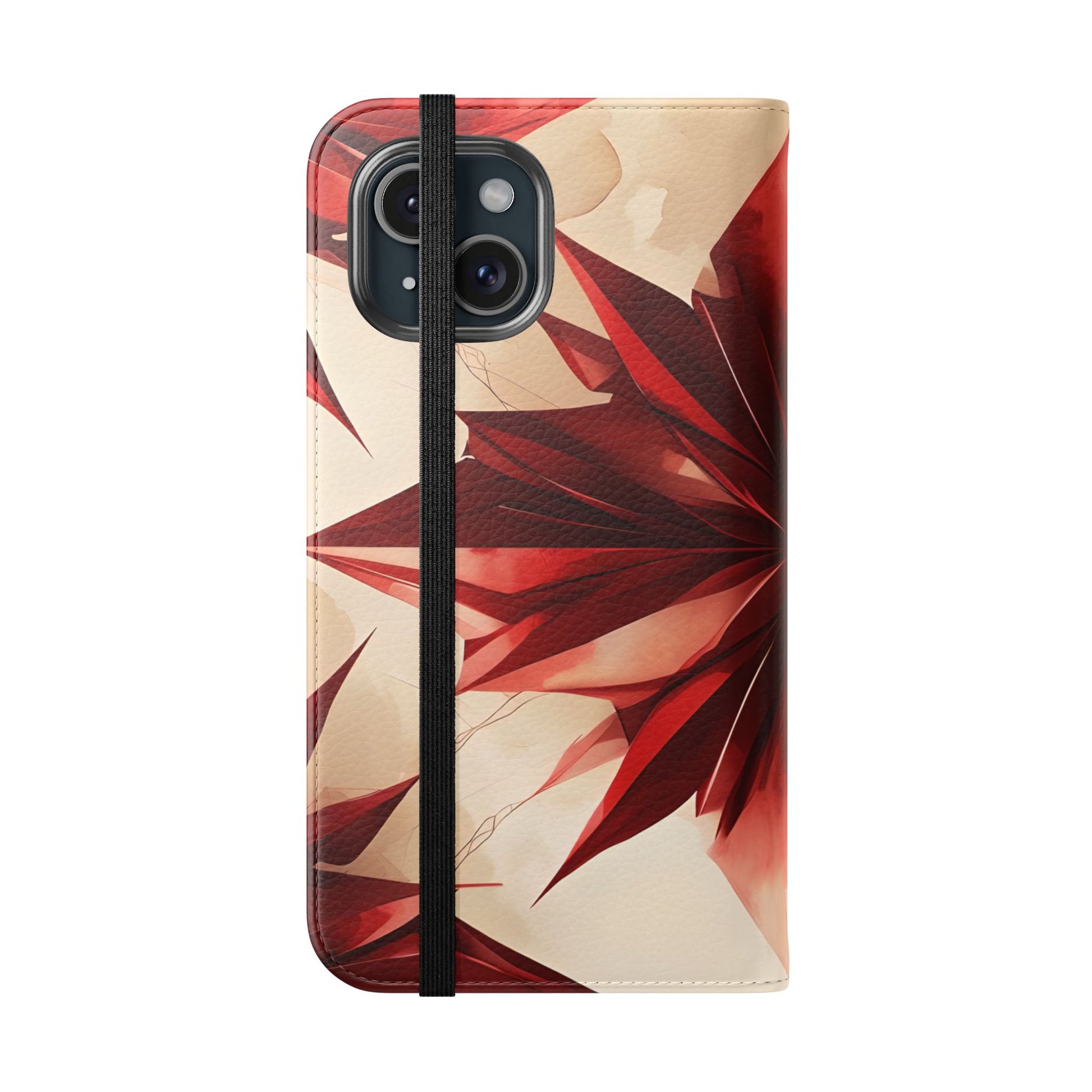 Ruby Compass iPhone 15 Wallet Case - Bold Geometric Flip Cover with Card Slots