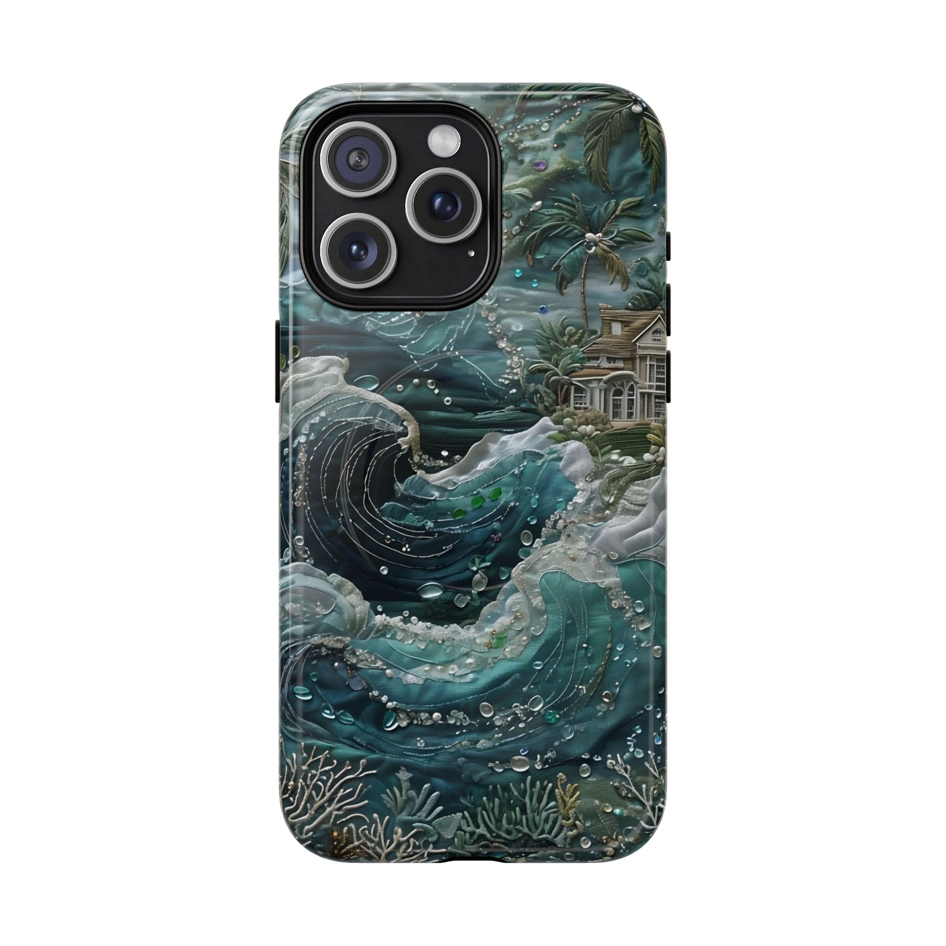 Tropical Midnight Wave - Artistic Ocean iPhone 15 Pro Max MagSafe Phone Case - Dramatic Blue Wave Design