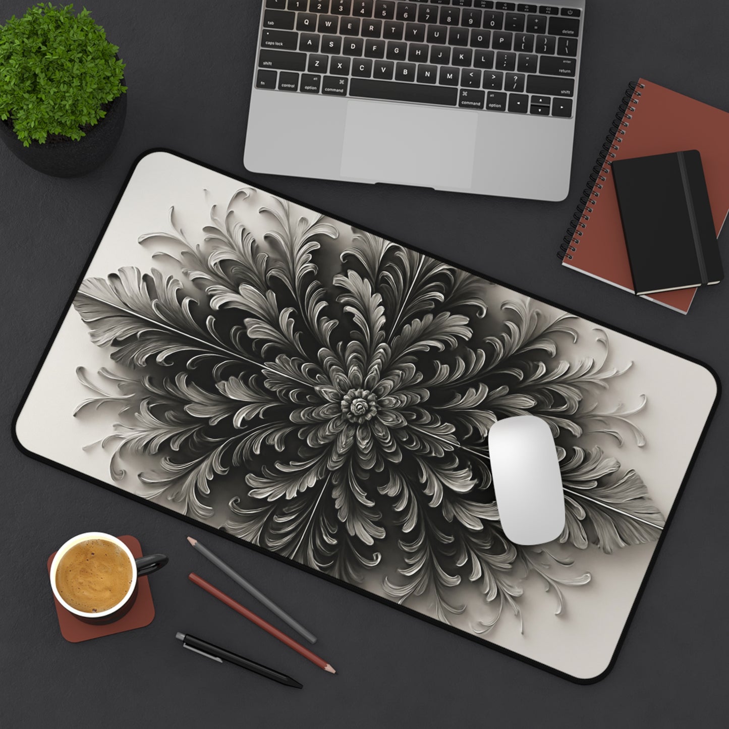 Obsidian Bloom Desk Mat - Premium Office Desk Pad, 3 Sizes Available, Artistic Workspace Protection