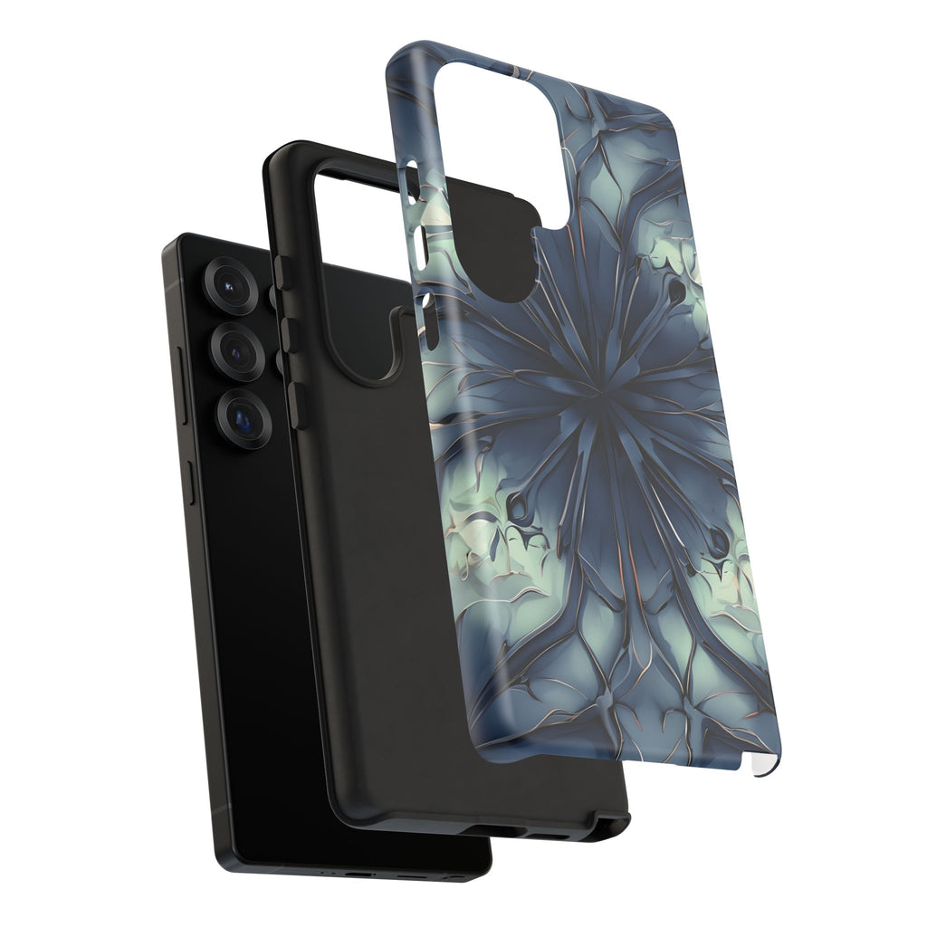 Indigo Mosaic - Artistic Kaleidoscope Collection Artistic Floral - Samsung Galaxy S25 Ultra Tough Phone Case - Bold Blue Symmetrical Design
