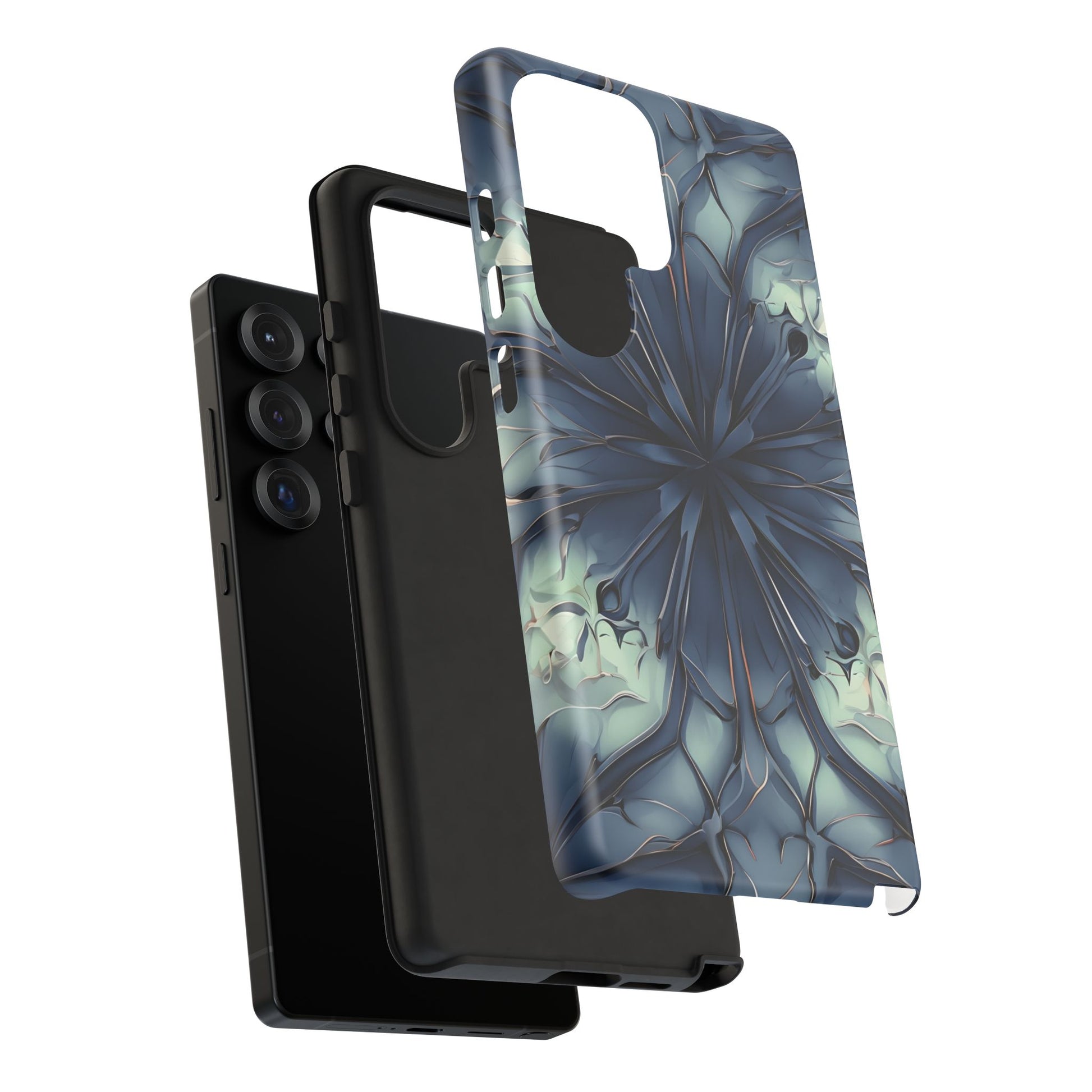 Indigo Mosaic - Artistic Kaleidoscope Collection Artistic Floral - Samsung Galaxy S25 Ultra Tough Phone Case - Bold Blue Symmetrical Design